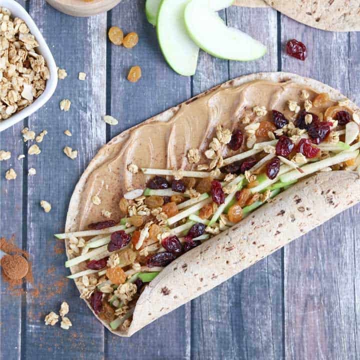 25 Easy High School Lunch Ideas 19 Apple Peanut Butter Sandwich Wraps square wr