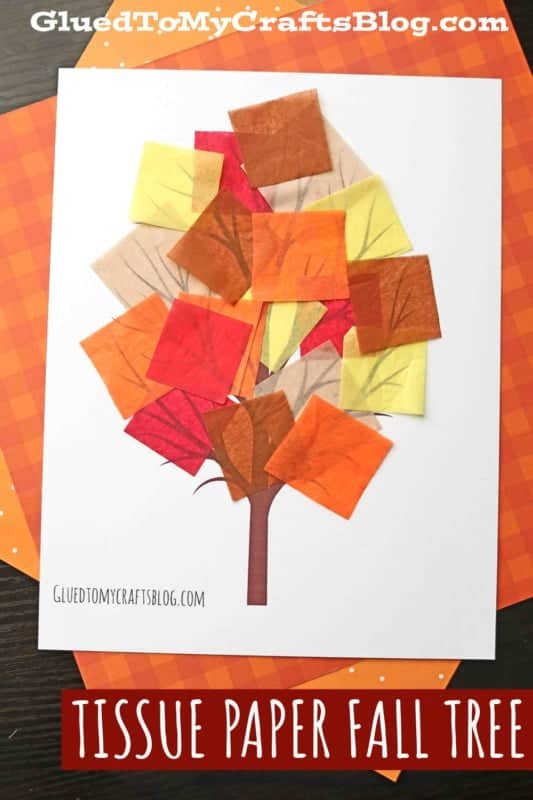 21 Easy Fall Crafts For Preschoolers 17 tissue paper fall tree kid craft idea 1