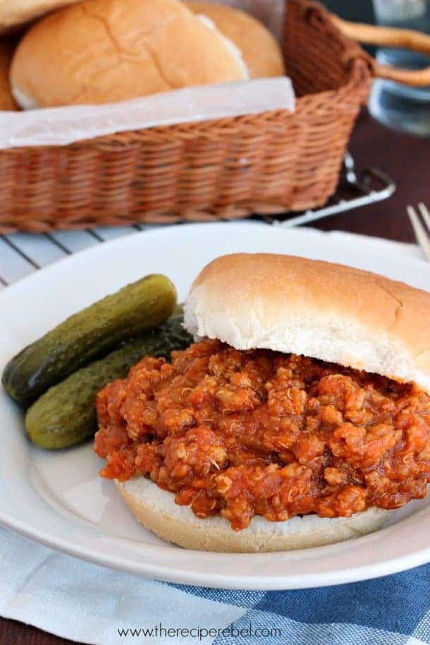 Slow Cooker BBQ Chicken Quinoa Sloppy Joes www.thereciperebel.com 3 610x915 1