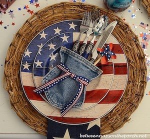 4th of July Tables Setting Tablescape with Jean Flatware Holder and Warren Kimble Dishware a